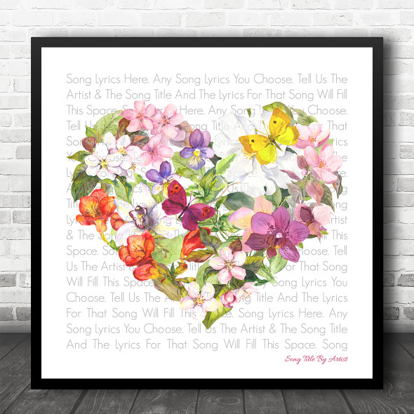 Floral Heart Square Any Song Lyric Personalised Music Wall Art Print