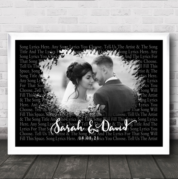 Landscape Smudge Black Grey Wedding Photo Any Song Lyric Wall Art Print