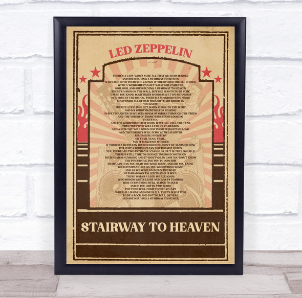 Led Zeppelin Stairway To Heaven Vintage Flame Poster Music Song Lyric Wall Art Print