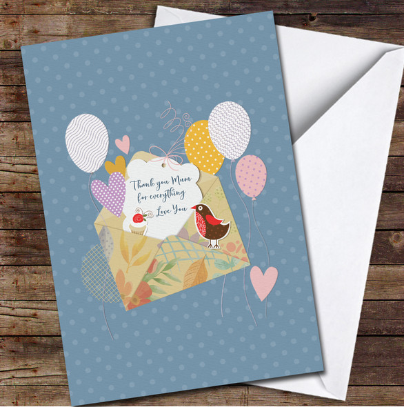 Envelope With Balloons And Hearts Personalised Mother's Day Card