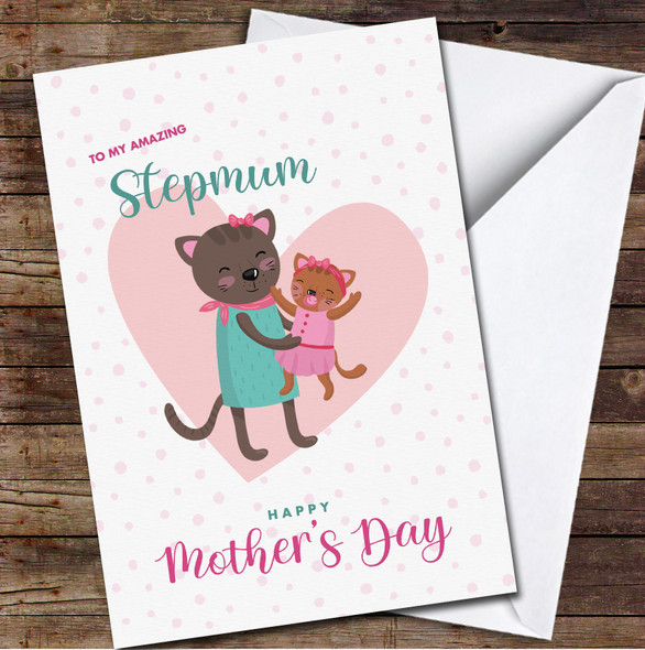 Cat Mum With Baby Stepmum Personalised Mother's Day Card