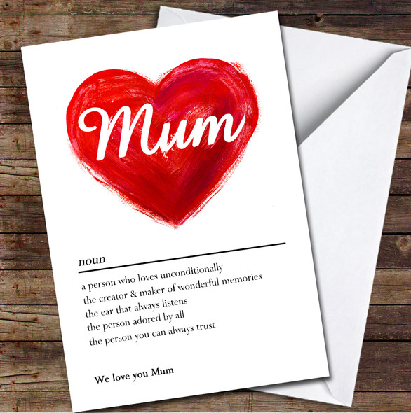 Mum Definition Red Heart Personalised Mother's Day Card