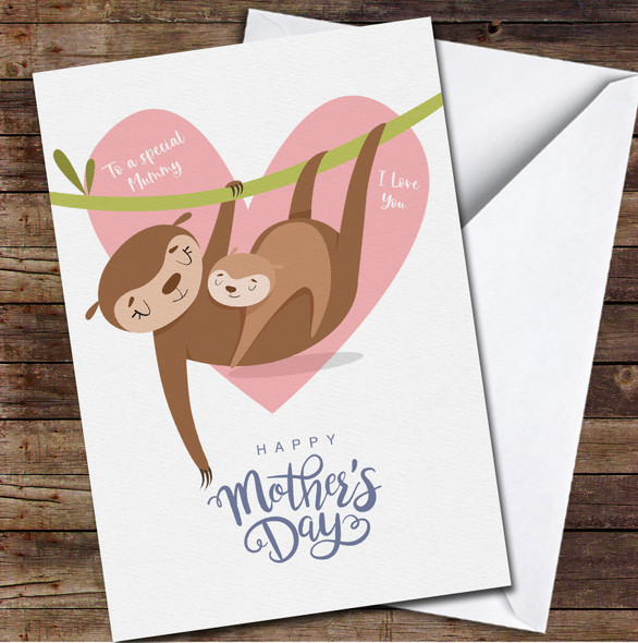 Sloth Mum With Baby Personalised Mother's Day Card