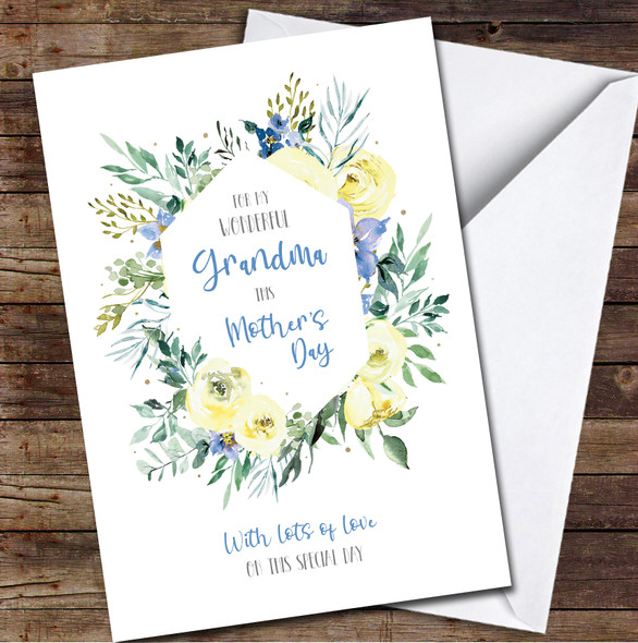 Flowers Yellow Blue Frame Painted Grandma Personalised Mother's Day Card