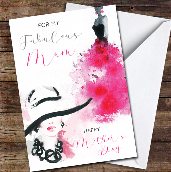 Fabulous Mum Fashion Illustration Pink Personalised Mother's Day Card