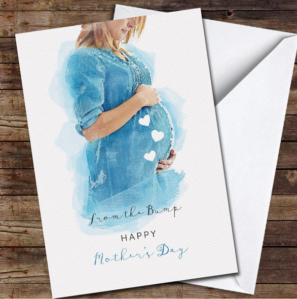 From The Bump Pregnant Painted Blue Personalised Mother's Day Card