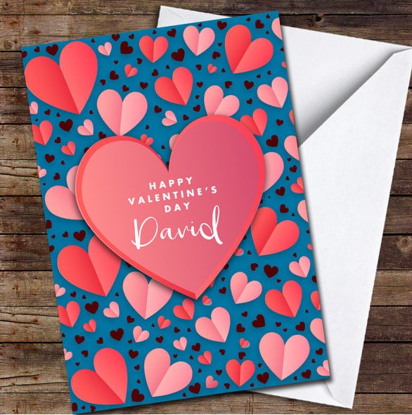 Red And Pink Hearts On Dark Blue Background Gold Letters Valentine's Day Card