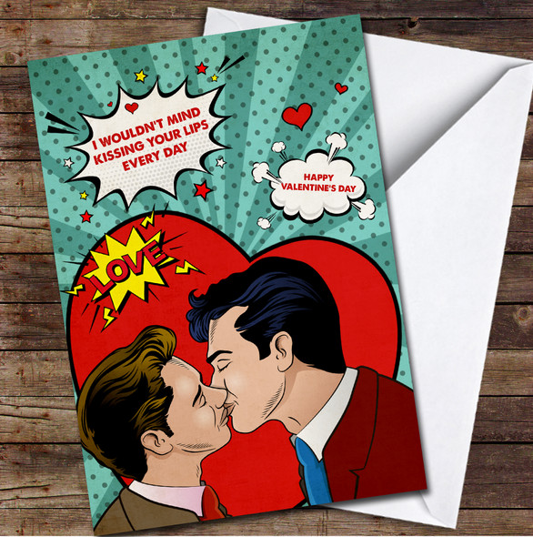 Two Young Men Kissing Each Other Pop Art Style Personalised Valentine's Day Card