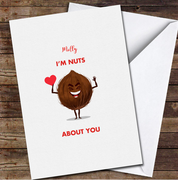 Cute Nut Cartoon Characters Holding A Heart Personalised Valentine's Day Card
