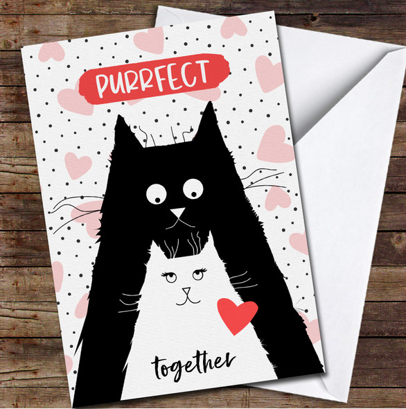 Black And White Cat On Hearts Background Personalised Valentine's Day Card