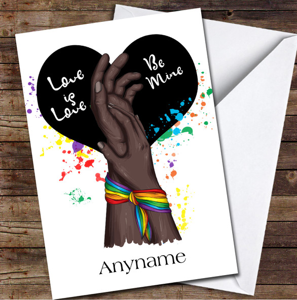 Lgbt Passionate Brown Hands Together Personalised Valentine's Day Card
