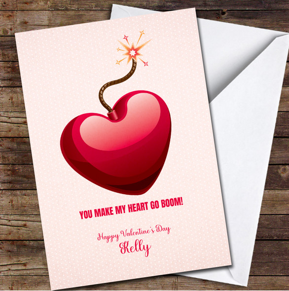 Bomb Heart And Match In Fire Pink Personalised Valentine's Day Card