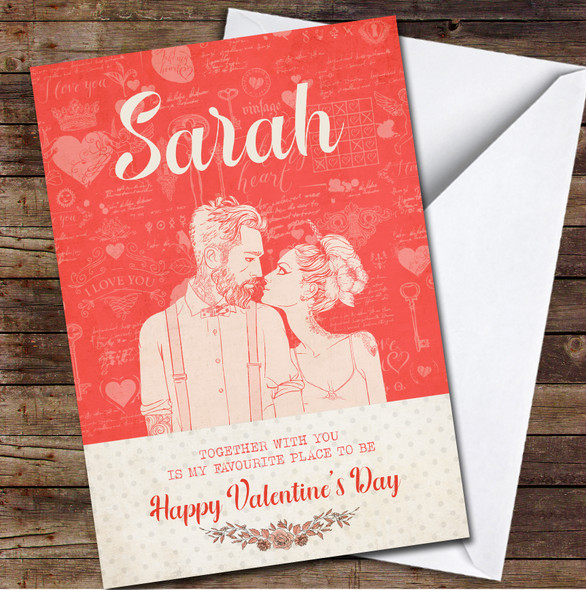 Hipster Couple On Love Background Personalised Valentine's Day Card