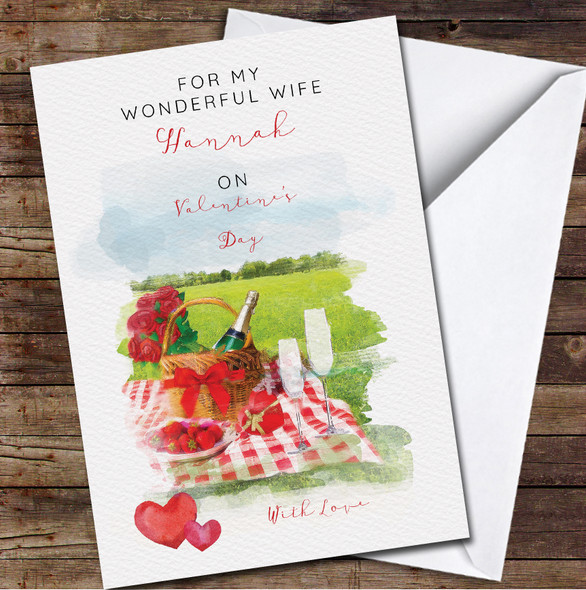 Picnic Wife Romantic Watercolour Personalised Valentine's Day Card