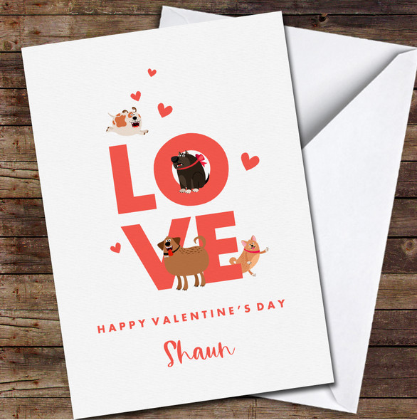Cute Cartoon Dogs Love Personalised Valentine's Day Card