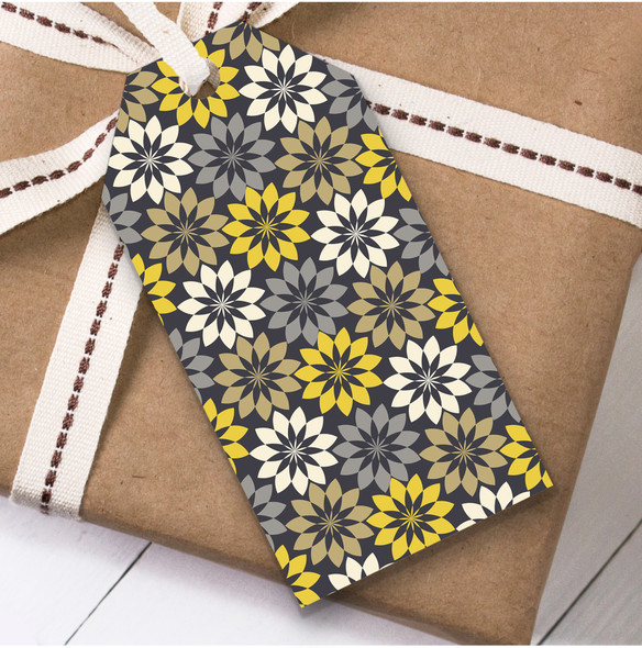 Autumnal Sunflower Pattern Birthday Present Favor Gift Tags