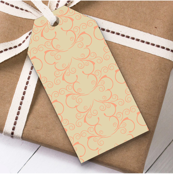 Peach Swirls Damask Repeat Birthday Present Favor Gift Tags