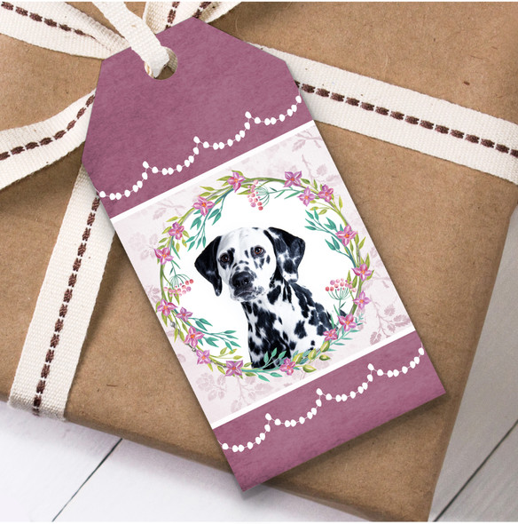 Dalmatian Dog Pink Floral Birthday Present Favor Gift Tags