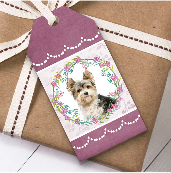 Biewer Terrier Dog Pink Floral Birthday Present Favor Gift Tags