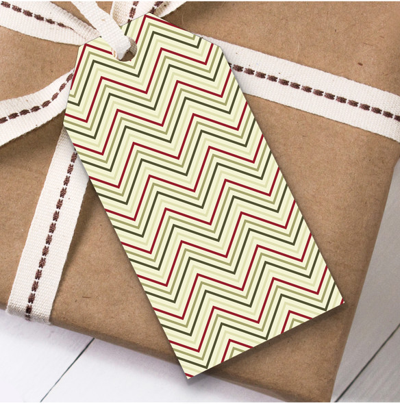 Green Red Cream Chevron Zig Zag Lines Christmas Present Favor Gift Tags