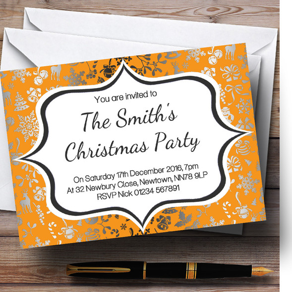 Orange & Silver Classique Customised Christmas Party Invitations