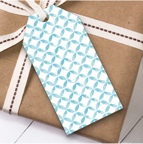 Watercolour Blue Circular Diamond Repeat Birthday Present Favor Gift Tags