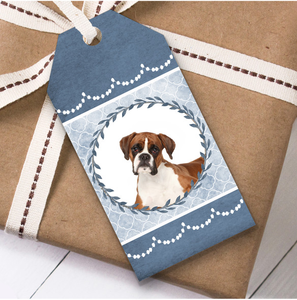 Boxer Dog Blue Birthday Present Favor Gift Tags