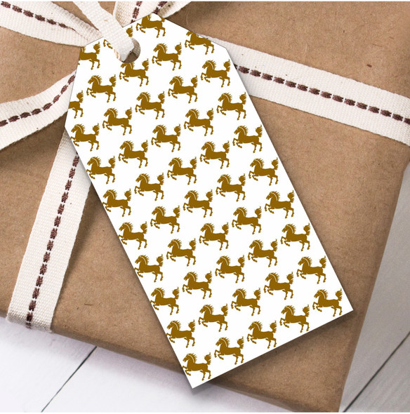 Gold And White Rearing Horse Multiple Birthday Present Favor Gift Tags