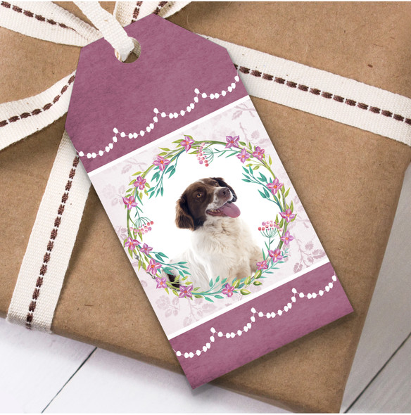 French Spaniel Dog Pink Floral Birthday Present Favor Gift Tags