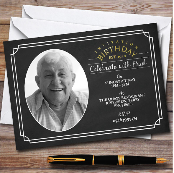 Photo Elegant Chalk Style Personalised Birthday Party Invitations