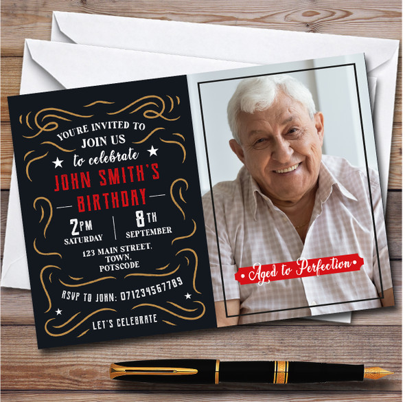 Whiskey Photo Vintage Personalised Birthday Party Invitations