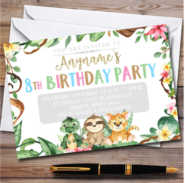 Jungle Baby Animals Landscape Personalised Children's Birthday Party Invitations