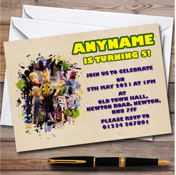 Vintage Watercolour Toy Story Personalised Children's Birthday Party Invitations