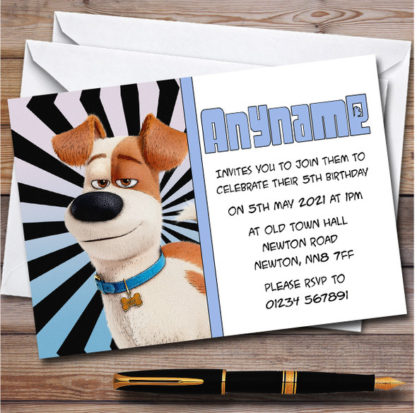 The Secret Life Of Pets Max Retro Stripes Children's Birthday Party Invitations