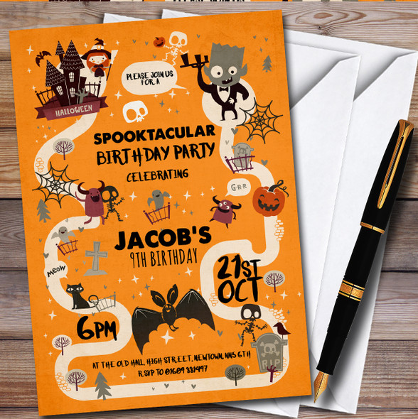 Orange Spooky Halloween Personalised Children's Kids Birthday Party Invitations