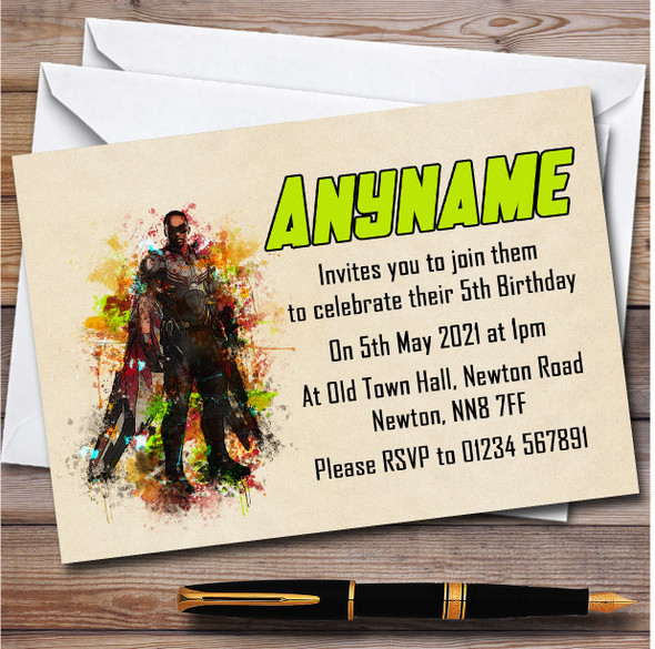 Watercolour Splatter Falcon Personalised Children's Birthday Party Invitations