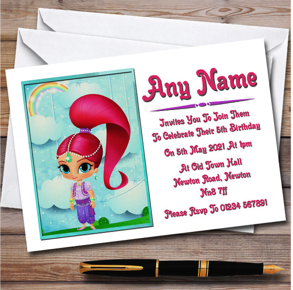 Shimmer And Shine Pink Personalised Children's Kids Birthday Party Invitations