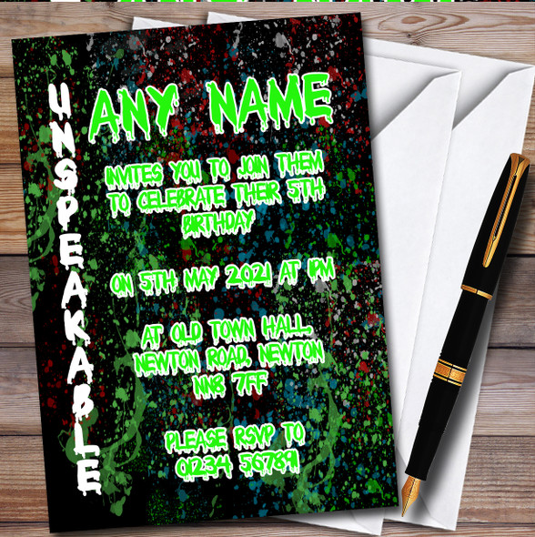 Unspeakable Youtuber Splatter Art Black Children's Birthday Party Invitations