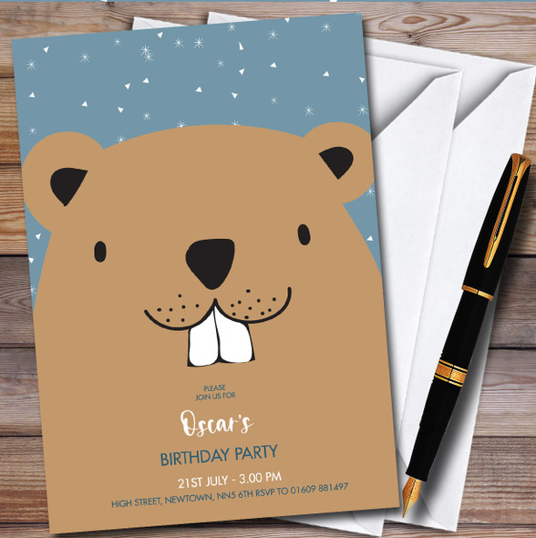 Modern Minimal Beaver Face Personalised Children's Birthday Party Invitations