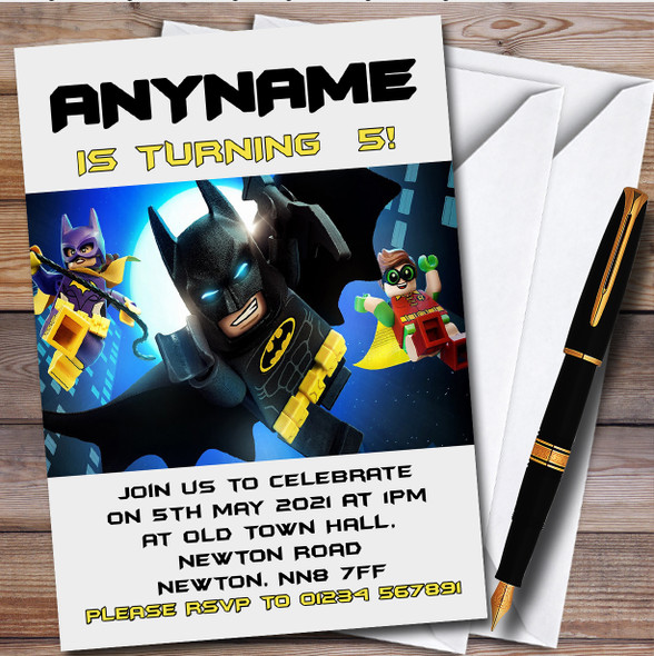 Lego Batman And Robin Personalised Children's Kids Birthday Party Invitations