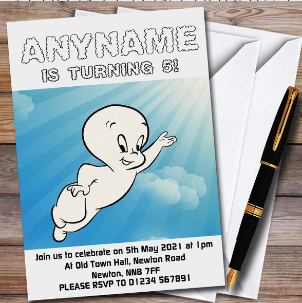 Casper The Friendly Ghost Sun & Clouds Children's Birthday Party Invitations