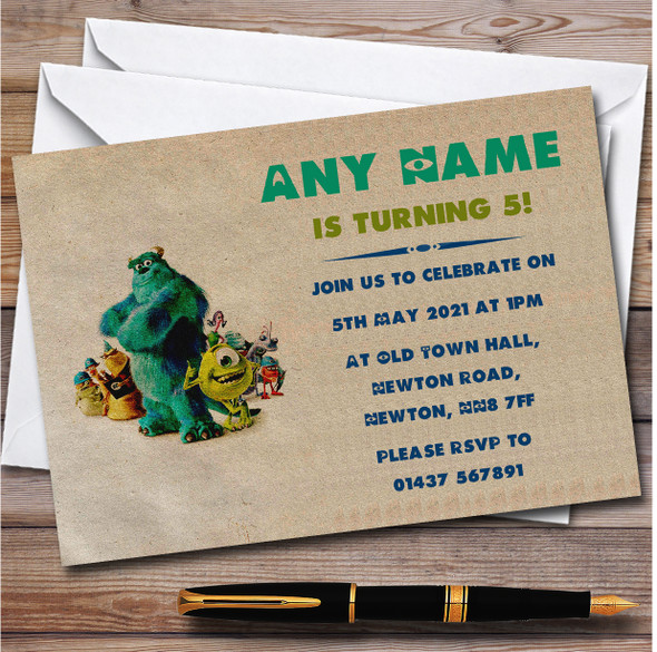 Vintage Monsters Inc Personalised Children's Kids Birthday Party Invitations