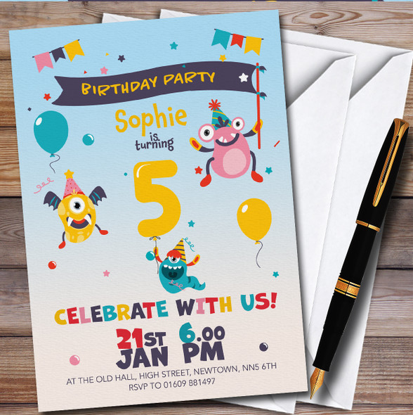 Monster Aliens 5Th Personalised Children's Kids Birthday Party Invitations