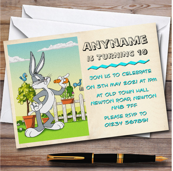 Bugs Bunny Vintage Personalised Children's Kids Birthday Party Invitations