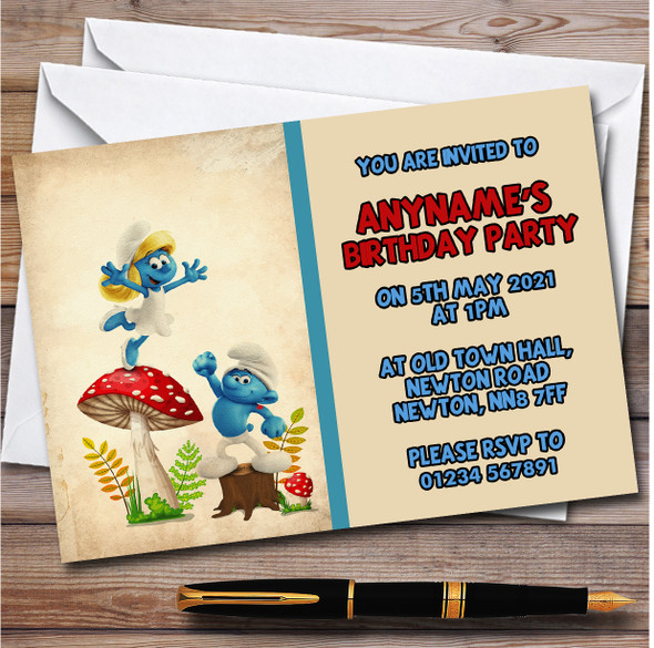 Smurfette And Hefty Smurf Vintage The Smurfs Children's Party Invitations