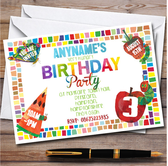 The Very Hungry Caterpillar Any Age Children's Birthday Party Invitations