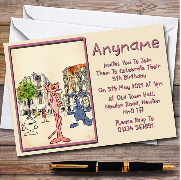 The Pink Panther Characters Vintage Children's Birthday Party Invitations