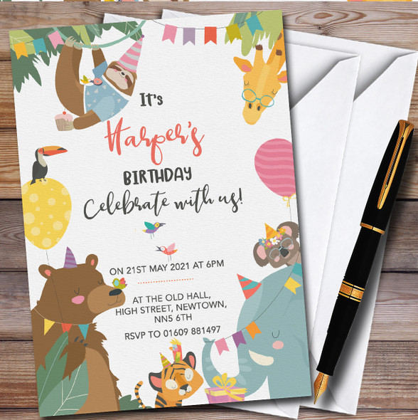 Bear Sloth Tiger Jungle Animals Children's Birthday Party Invitations