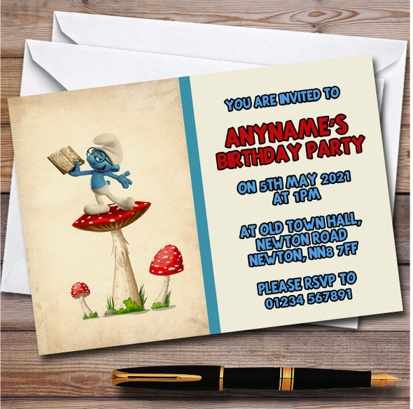 Brainy Smurf Vintage The Smurfs Children's Birthday Party Invitations