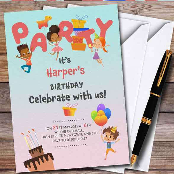 Cake And Kids Personalised Children's Kids Birthday Party Invitations